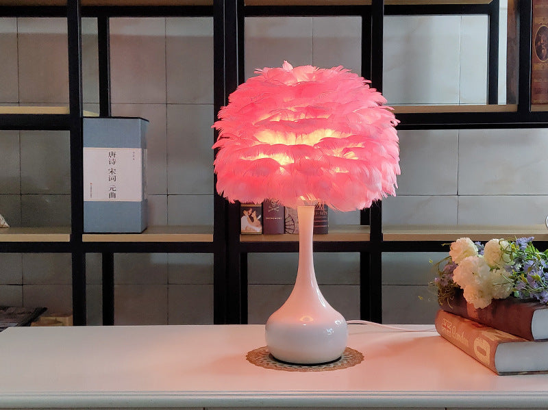 Luxury Feather Table Lamp Bedroom Bedside Light Nordic Ins Touch Dimming Desk Lights for Living Room Study Room Decor Lighting - Arcade Anchor