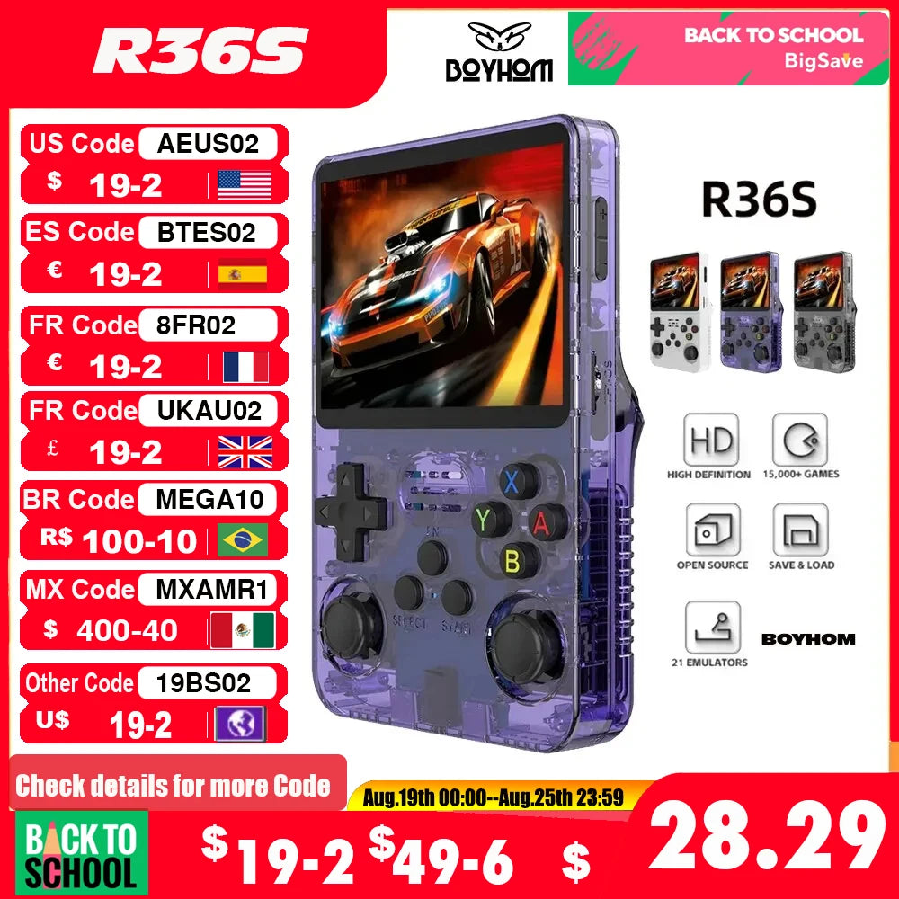 BOYHOM Open Source R36S Retro Handheld Game Console Linux System 3.5 Inch IPS Screen Portable Pocket Video Player 64GB Game gift - Arcade Anchor