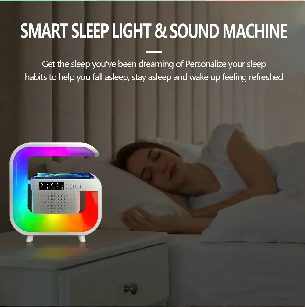 Wireless Charger Station RGB Desk Lamp Light Alarm Clock Bluetooth Speaker For iPhone Xiaomi 15W Fast Charging Stand Pad - Arcade Anchor