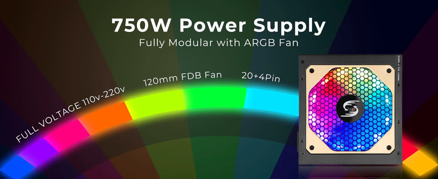 750W Power Supply Fully Modular PSU ARGB Gaming PC