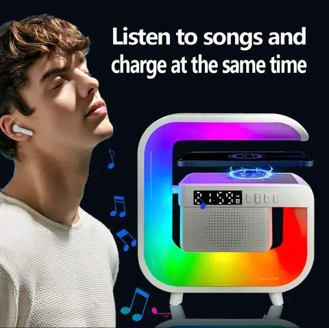 Wireless Charger Station RGB Desk Lamp Light Alarm Clock Bluetooth Speaker For iPhone Xiaomi 15W Fast Charging Stand Pad - Arcade Anchor