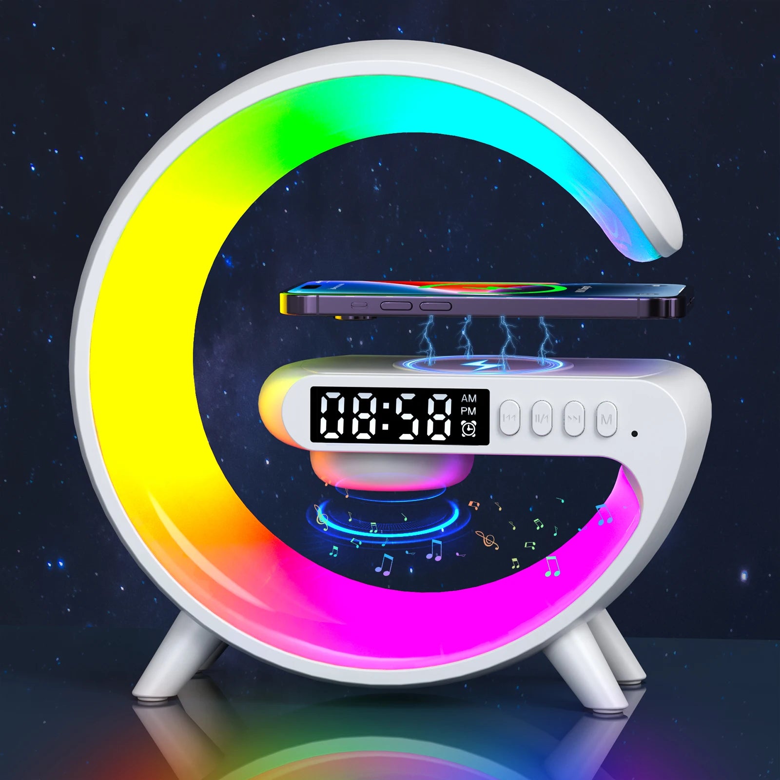 RGB Night Light with Wireless Speaker 15W Wireless Rechargeable Desk Lamp for Bedroom Bedside Game Room - Arcade Anchor