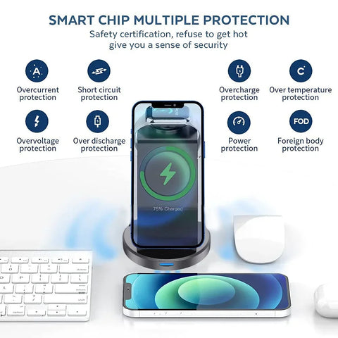 3 In 1 Magnetic Wireless Charger Stand For iPhone 15 14 13 12 Pro Max iWatch AirPods Station Dock MagSafe Fast Charging Station - Arcade Anchor