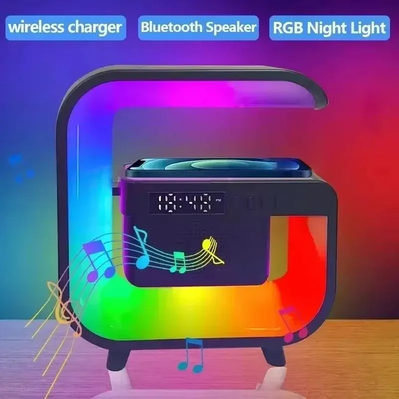 Wireless Charger Station RGB Desk Lamp Light Alarm Clock Bluetooth Speaker For iPhone Xiaomi 15W Fast Charging Stand Pad - Arcade Anchor