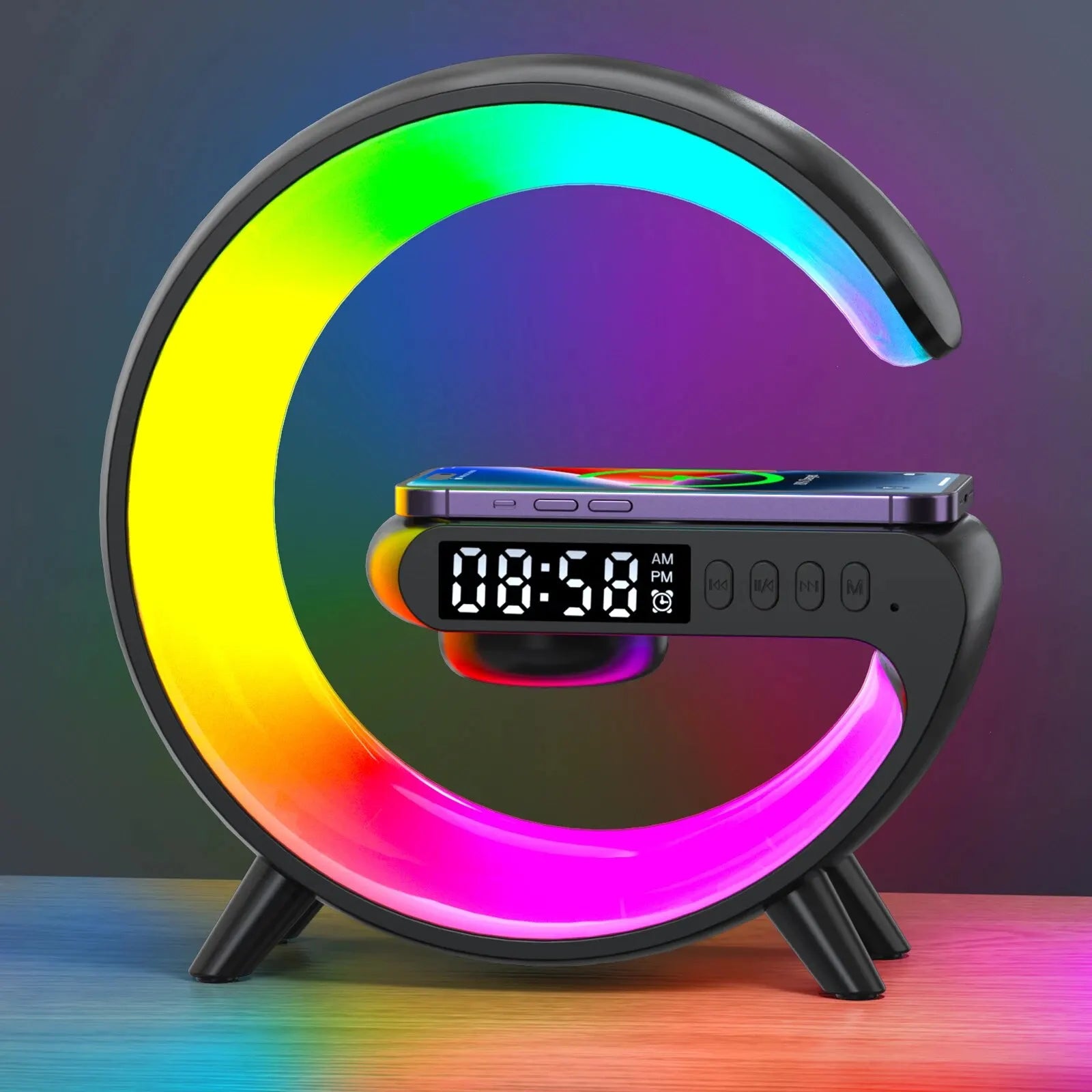 RGB Night Light with Wireless Speaker 15W Wireless Rechargeable Desk Lamp for Bedroom Bedside Game Room - Arcade Anchor