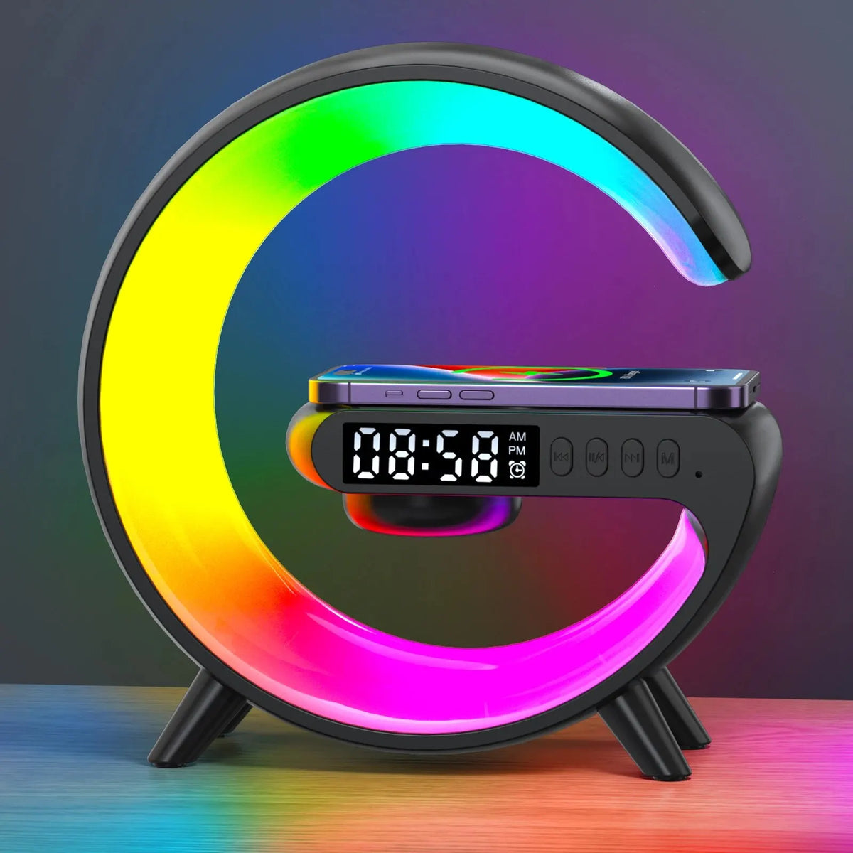 RGB Night Light with Wireless Speaker 15W Wireless Rechargeable Desk Lamp for Bedroom Bedside Game Room - Arcade Anchor