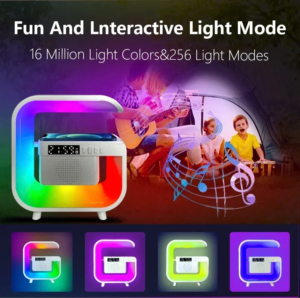 Wireless Charger Station RGB Desk Lamp Light Alarm Clock Bluetooth Speaker For iPhone Xiaomi 15W Fast Charging Stand Pad - Arcade Anchor