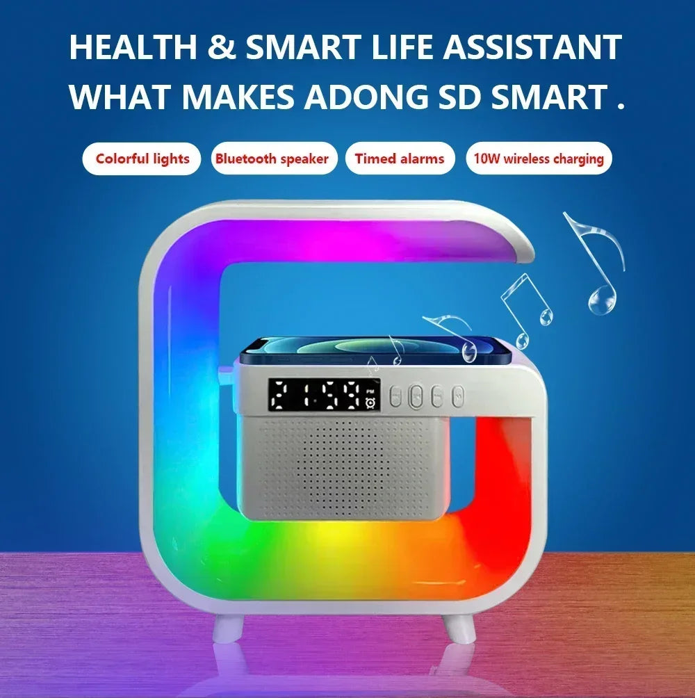 Wireless Charger Station RGB Desk Lamp Light Alarm Clock Bluetooth Speaker For iPhone Xiaomi 15W Fast Charging Stand Pad - Arcade Anchor