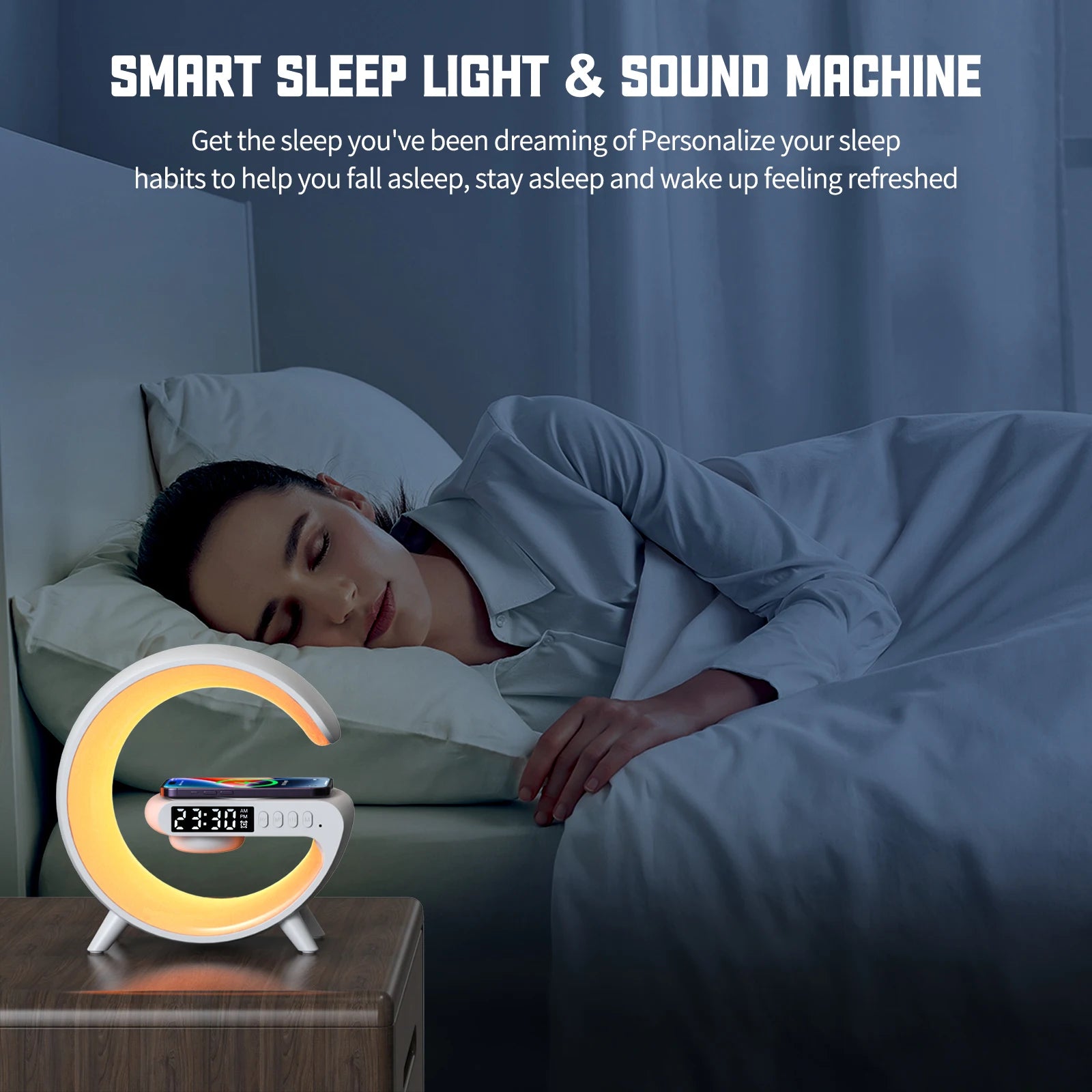 RGB Night Light with Wireless Speaker 15W Wireless Rechargeable Desk Lamp for Bedroom Bedside Game Room - Arcade Anchor