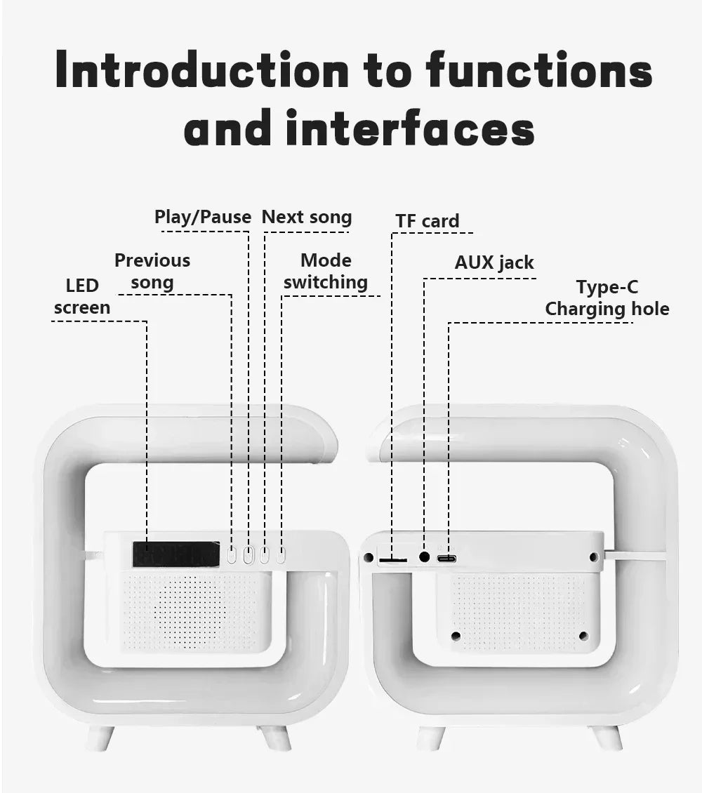 Wireless Charger Station RGB Desk Lamp Light Alarm Clock Bluetooth Speaker For iPhone Xiaomi 15W Fast Charging Stand Pad - Arcade Anchor