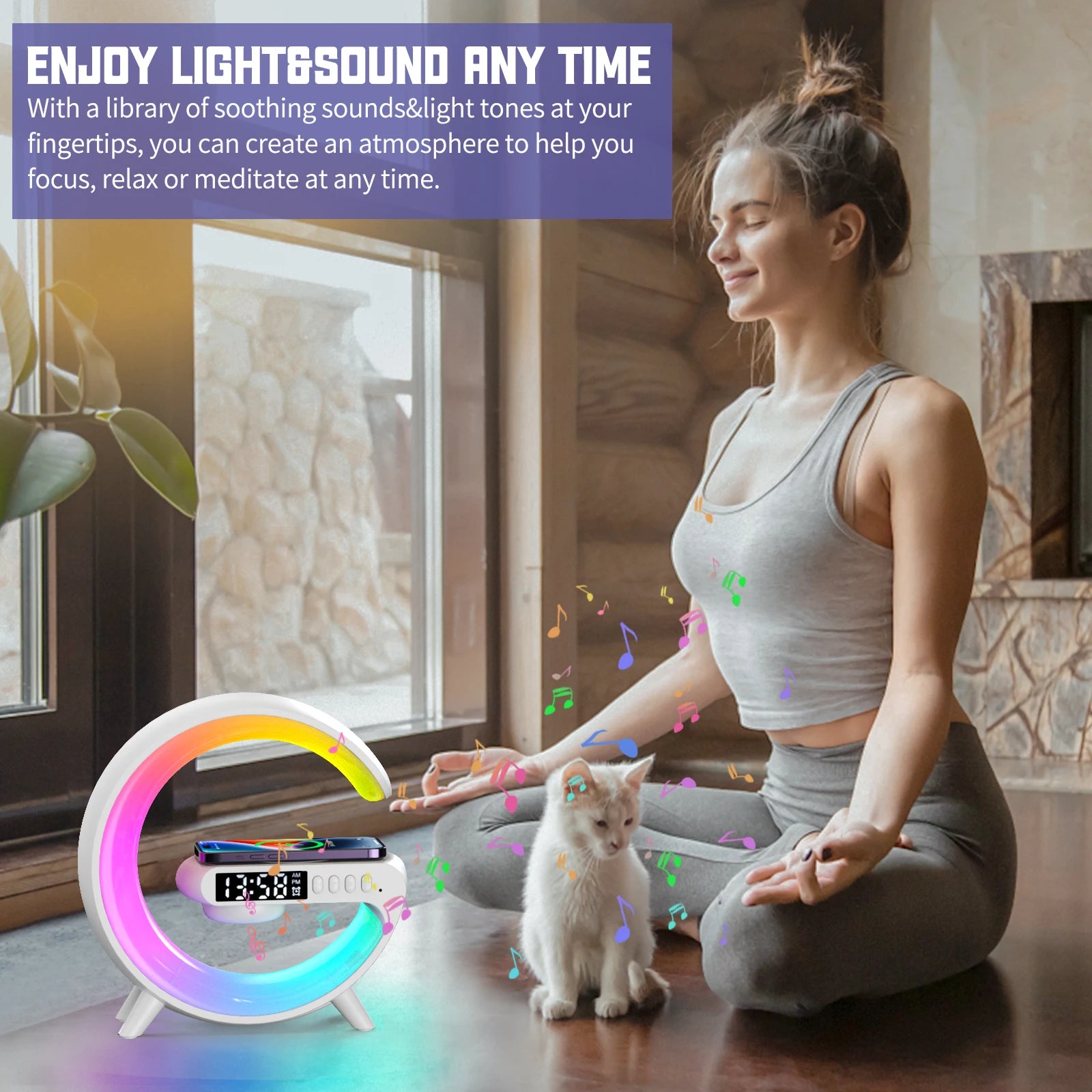 RGB Night Light with Wireless Speaker 15W Wireless Rechargeable Desk Lamp for Bedroom Bedside Game Room - Arcade Anchor