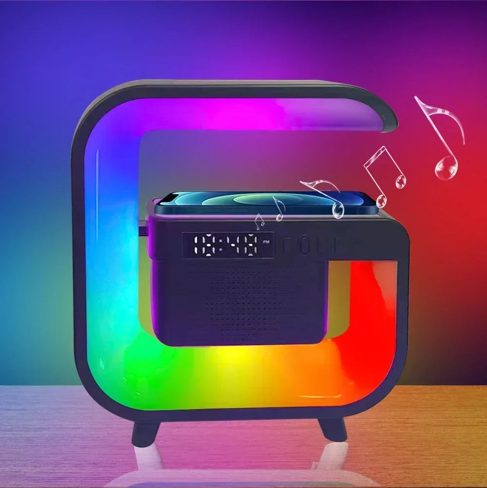 Wireless Charger Station RGB Desk Lamp Light Alarm Clock Bluetooth Speaker For iPhone Xiaomi 15W Fast Charging Stand Pad - Arcade Anchor