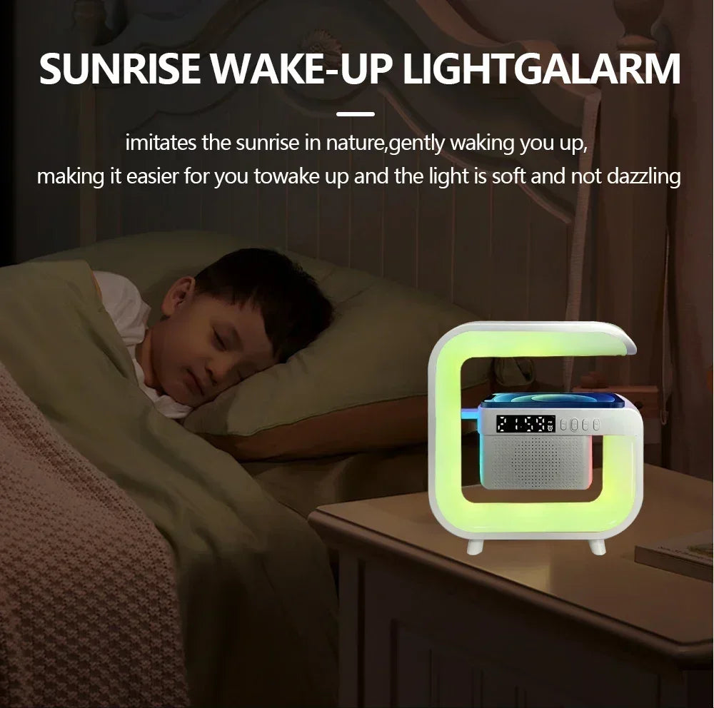 Wireless Charger Station RGB Desk Lamp Light Alarm Clock Bluetooth Speaker For iPhone Xiaomi 15W Fast Charging Stand Pad - Arcade Anchor
