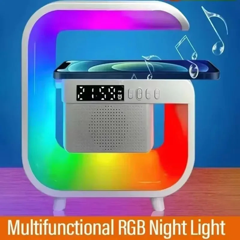Wireless Charger Station RGB Desk Lamp Light Alarm Clock Bluetooth Speaker For iPhone Xiaomi 15W Fast Charging Stand Pad - Arcade Anchor