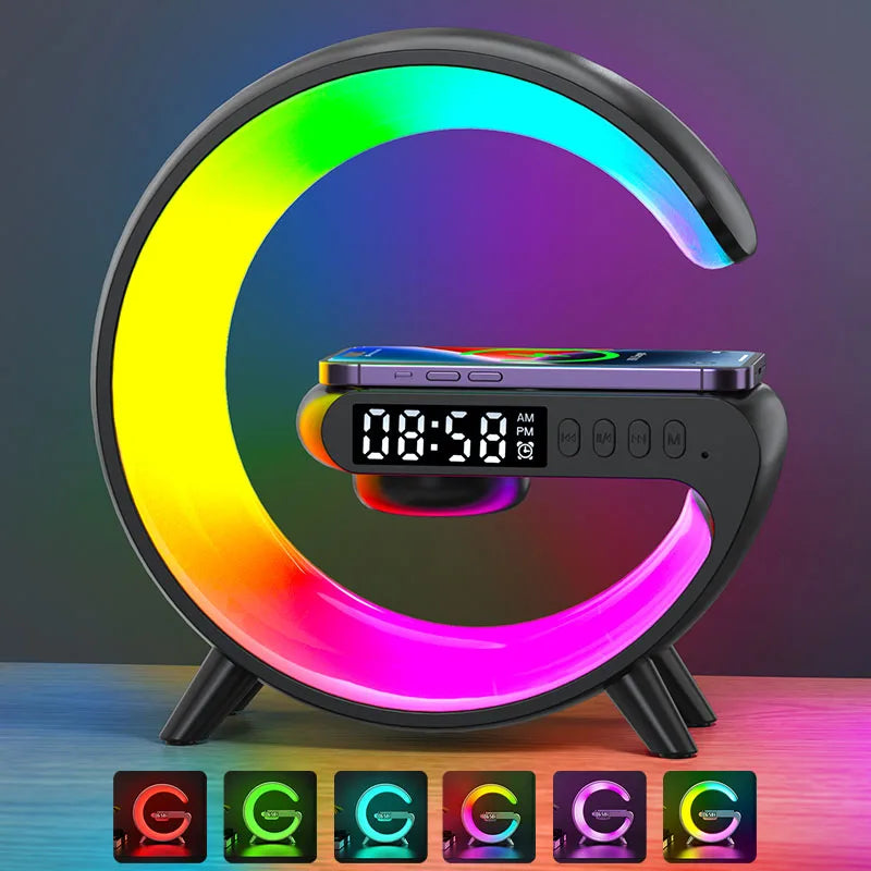RGB Night Light with Wireless Speaker 15W Wireless Rechargeable Desk Lamp for Bedroom Bedside Game Room - Arcade Anchor