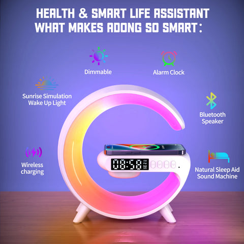 RGB Night Light with Wireless Speaker 15W Wireless Rechargeable Desk Lamp for Bedroom Bedside Game Room - Arcade Anchor